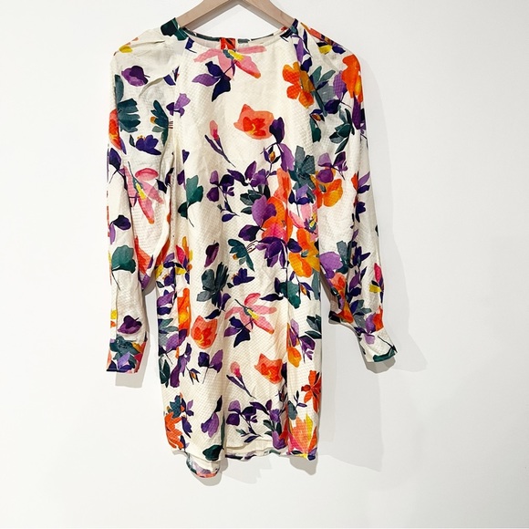 NWT SEZANE Erell Silk Long Sleeve Mini Dress in Floral Multicolored Print US 2 - Picture 5 of 12